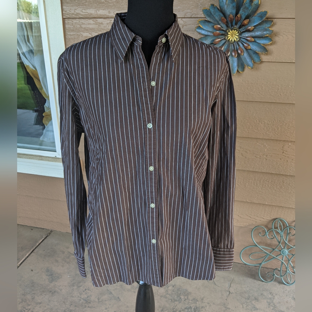 Lauren Ralph Lauren Brown Striped Button Down Shirt